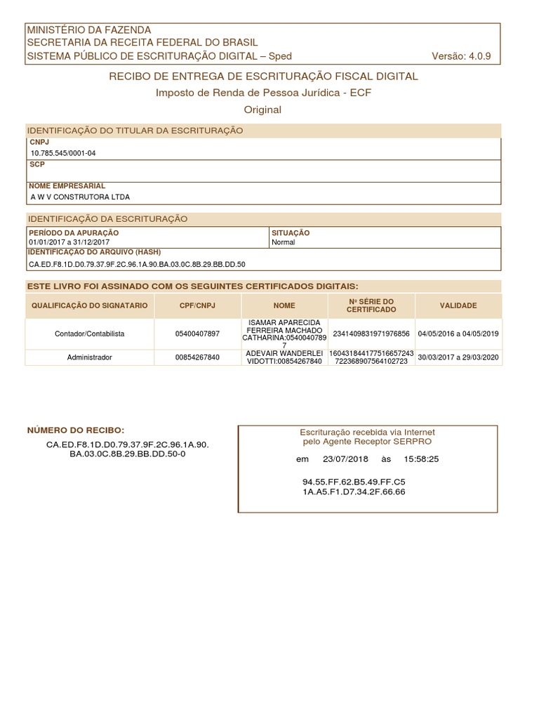 Declaração ECF 2017 AWV PDF PDF Escrituração contábil Contabilidade