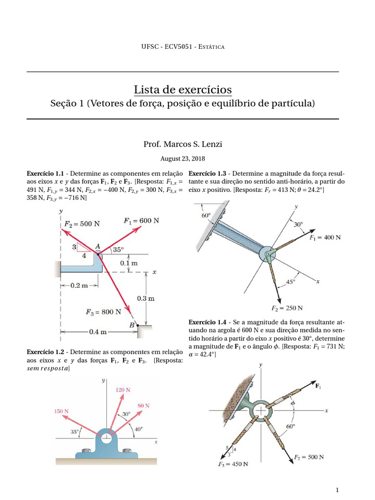 Exercícios sobre Forças e Vetores | PDF | Vetor euclidiano | Física