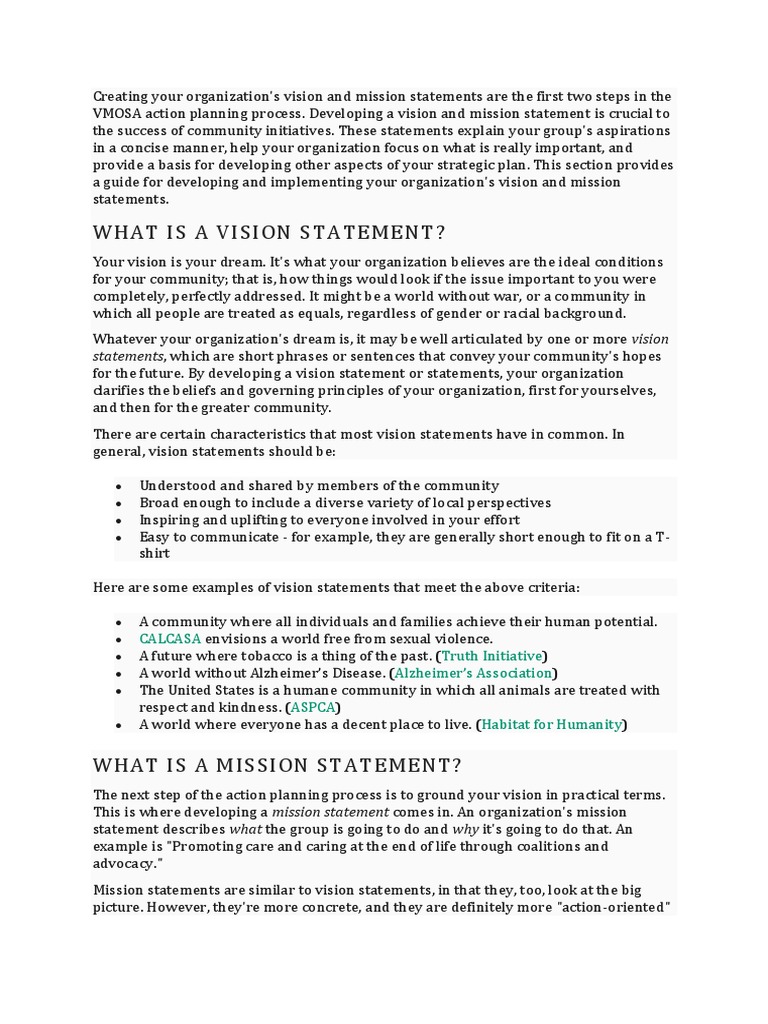 Vision, Mission, Action Planning | PDF | Goal | Focus Group