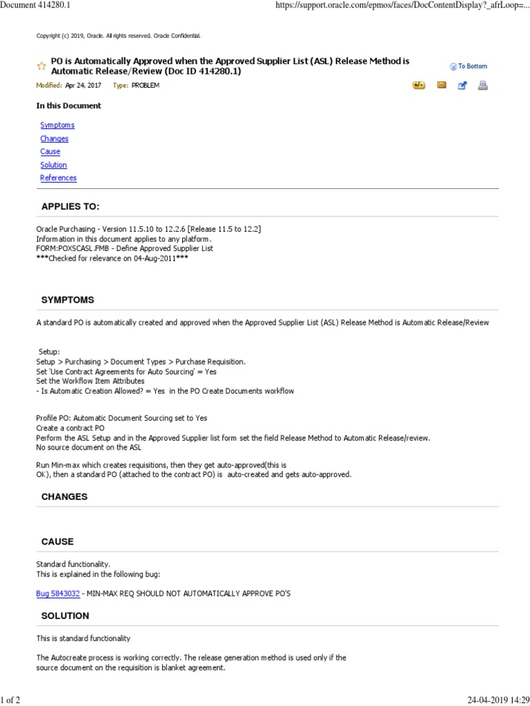 PO Is Automatically Approved When The Approved Supplier List (ASL ...