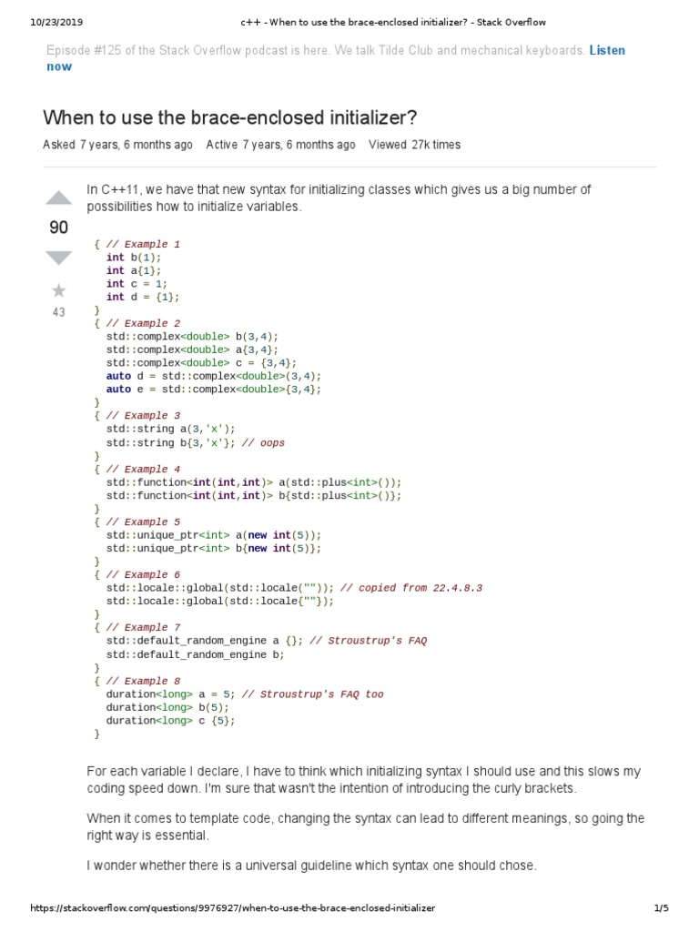 C++ When To Use The BraceEnclosed Initializer Stack Overflow