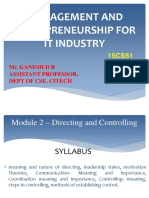 Management and Entrepreneurship For It Industry: Mr. Ganesh D R Assistant Professor, Dept of Cse, Citech