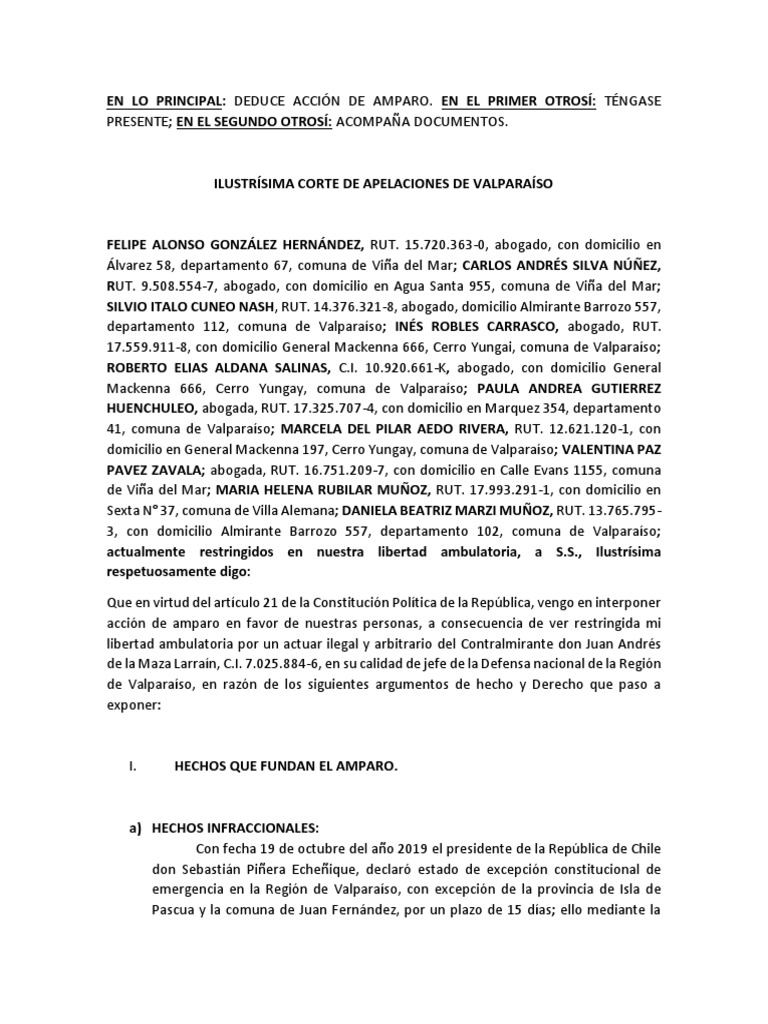 Acción de Amparo por Toque de Queda | PDF | Derecho Constitucional ...