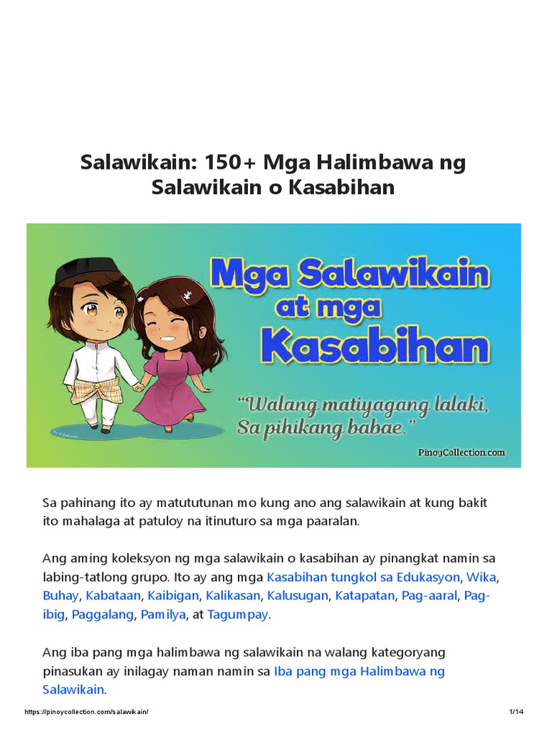 Salawikain 150 Mga Halimbawa Ng Salawikain O Kasabihan Pdf