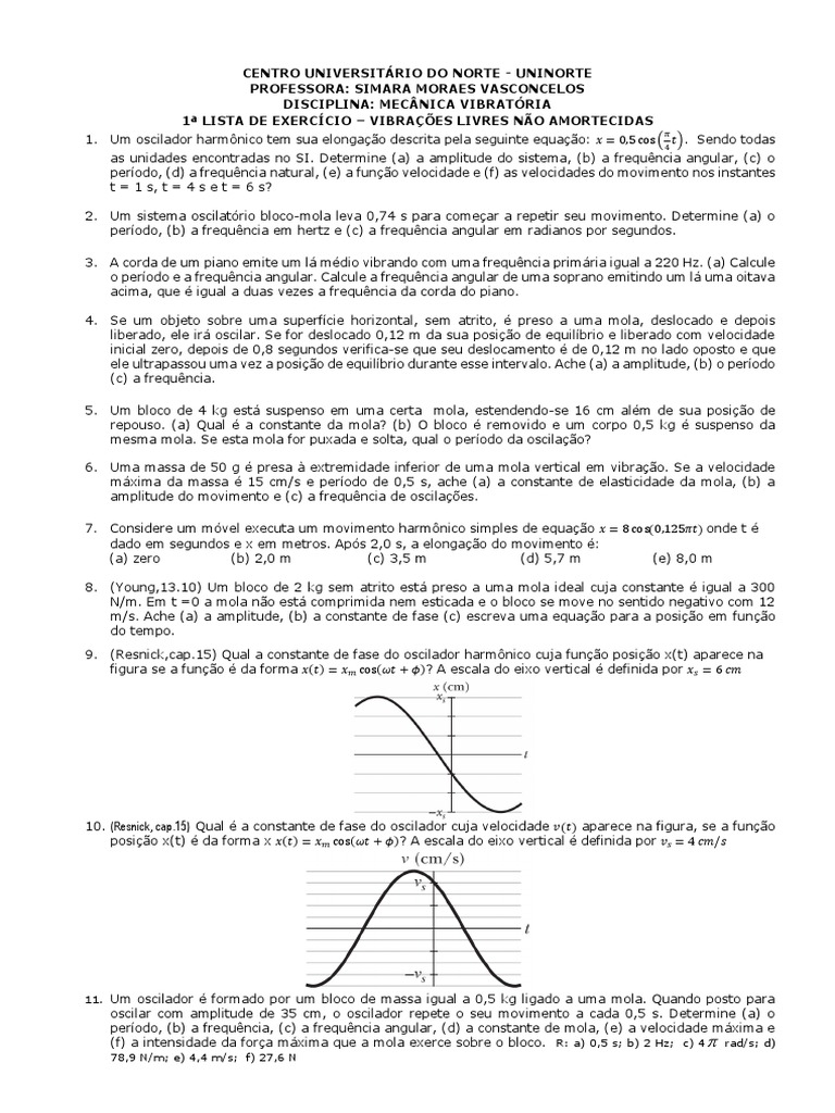 1a Lista De Exercicio Mec Vibratoria 19 2 Mais Pendulo Massa