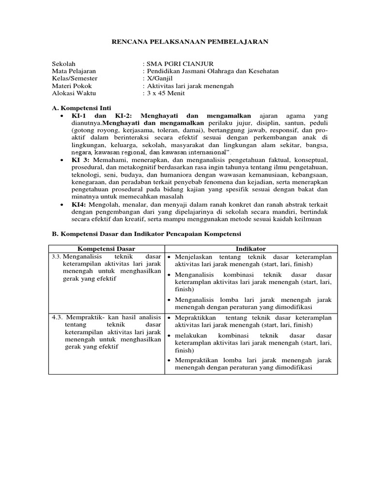 Rpp K13 Lari Jarak Menengah Kelas 10 Pdf