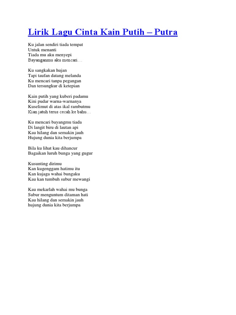 Lirik Dan Kord Lagu Cinta Kain Putih