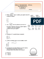 Prueba Final de Matemáticas Primero Básico