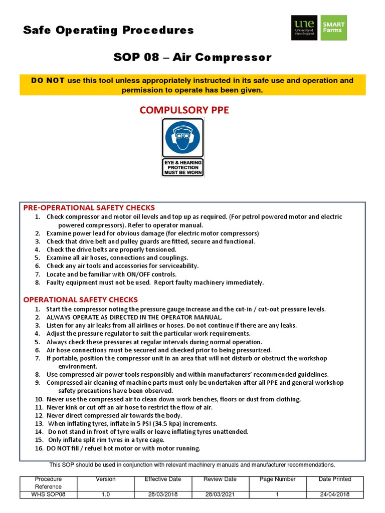 Safe Operating Procedures 08 Air Compressor PDF Tire Belt
