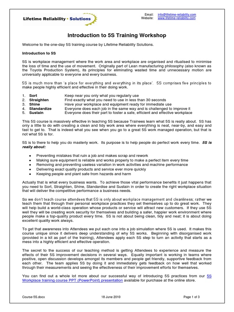 5S Training Workshop Overview | PDF | Lean Manufacturing | Business