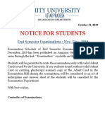 Notice For Students: End Semester Examinations: Nov.-Dec., 2019
