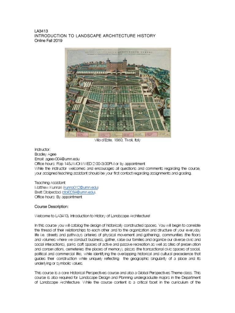 LA3413 Introduction To Landscape Architecture History Online Fall 2019 ...