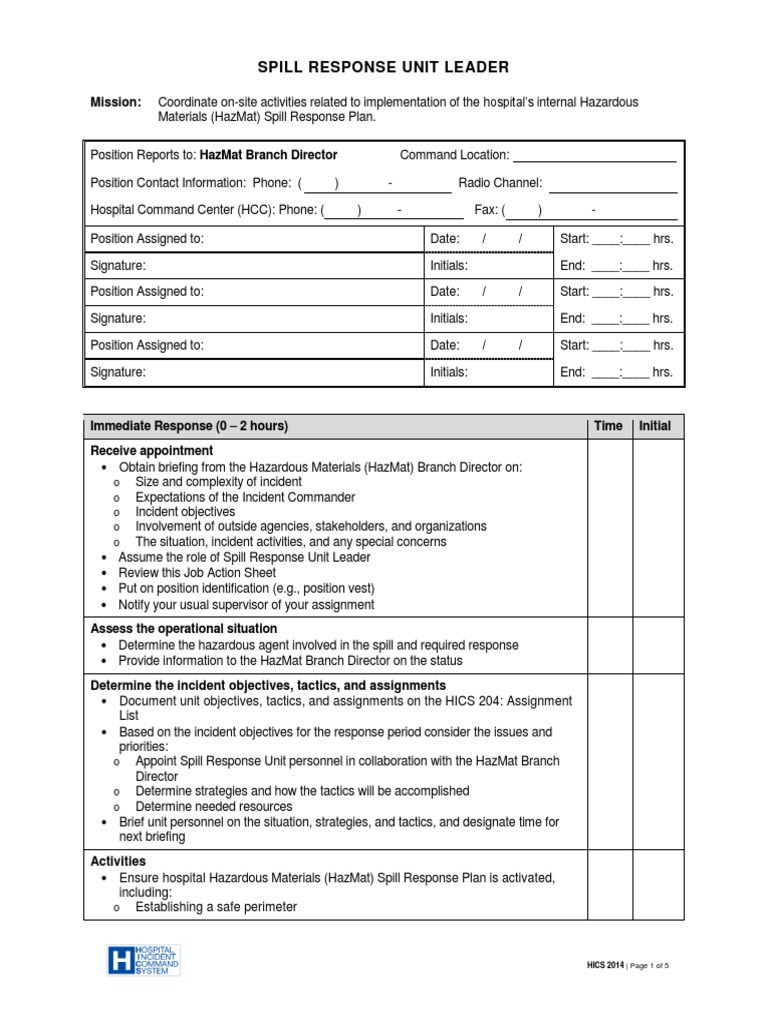 Spill Response Unit Leader - 1 | PDF | Dangerous Goods | Safety