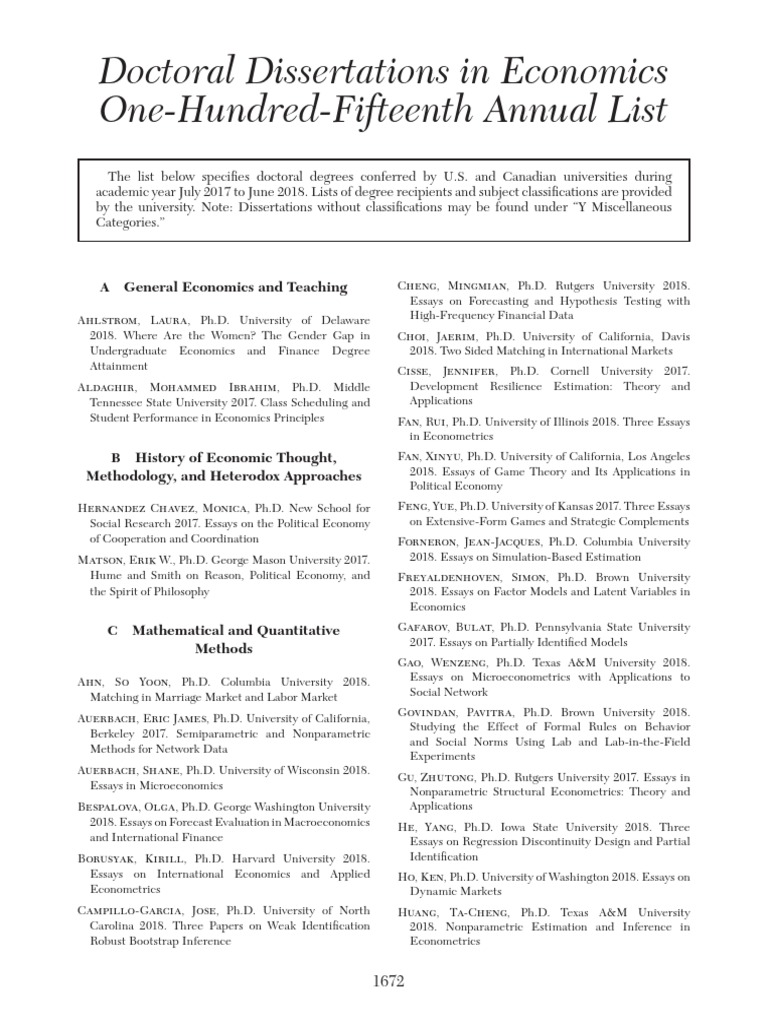 Doctoral Dissertations in Economics 2018 | PDF | Macroeconomics ...
