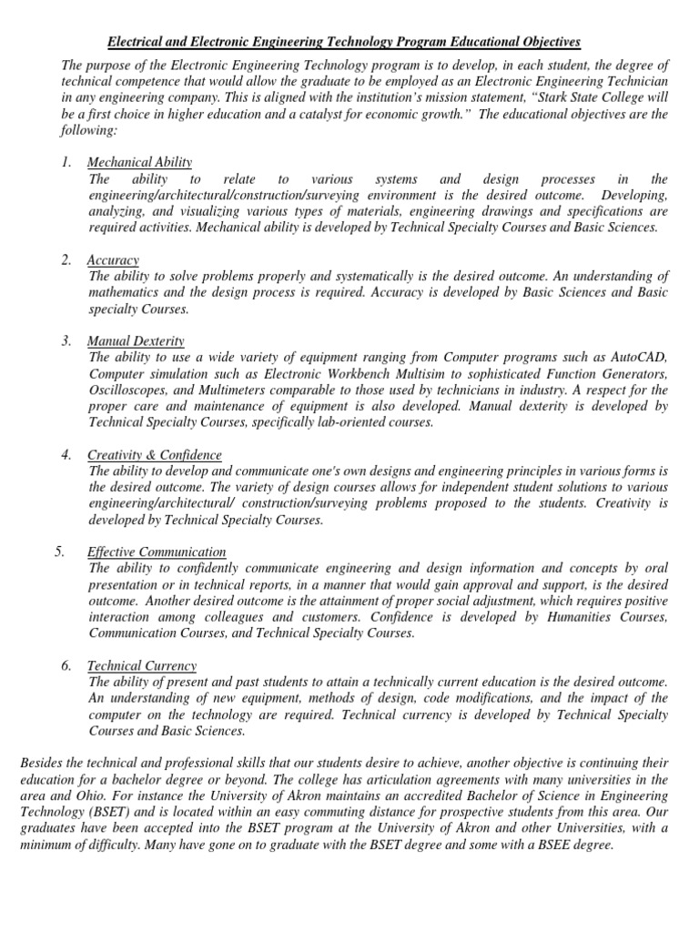 Electrical Engineering Program Objectives | PDF | Engineering | Design