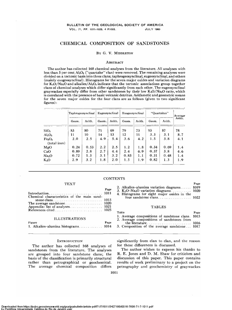 Chemical Composition of Sandstones PDF Sandstone Sedimentary Rock