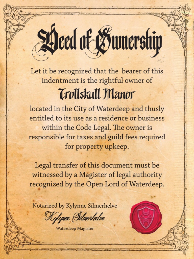 Trollskull Manor Deed of Ownership | PDF