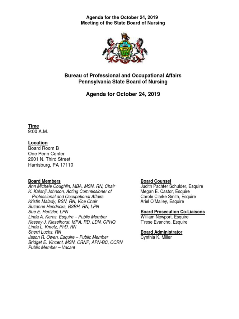 Agenda for october 24 2019 bureau of professional and occupational
