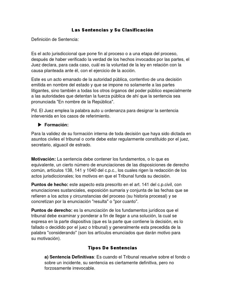 Las Sentencias y Su Clasificación | PDF | Sentencia (ley) | Jurisdicción