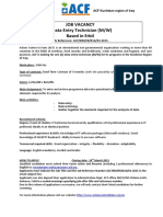 Job Vacancy 1 Data Entry Technician (M/W) Based in Erbil: Job Reference: ACF/KRI/ER/014/03-2015