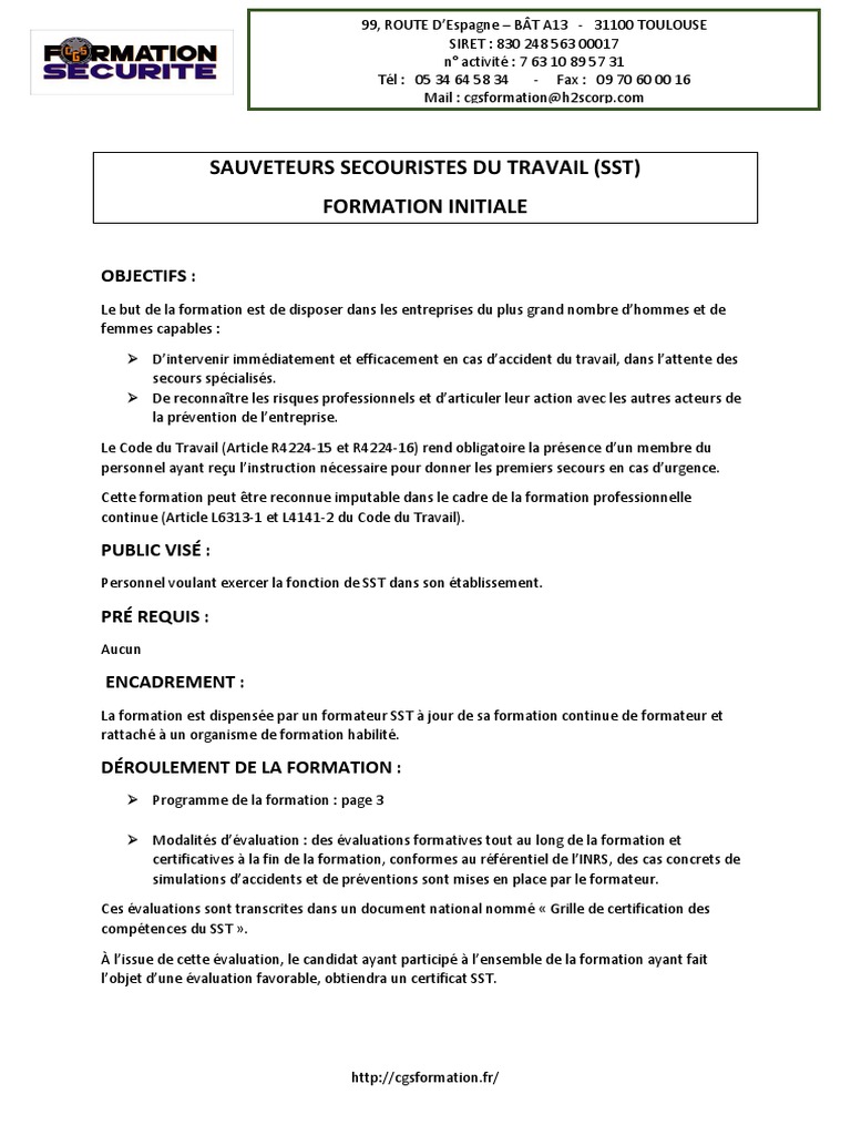 Programme Formation Sst Prophylaxie Brulure