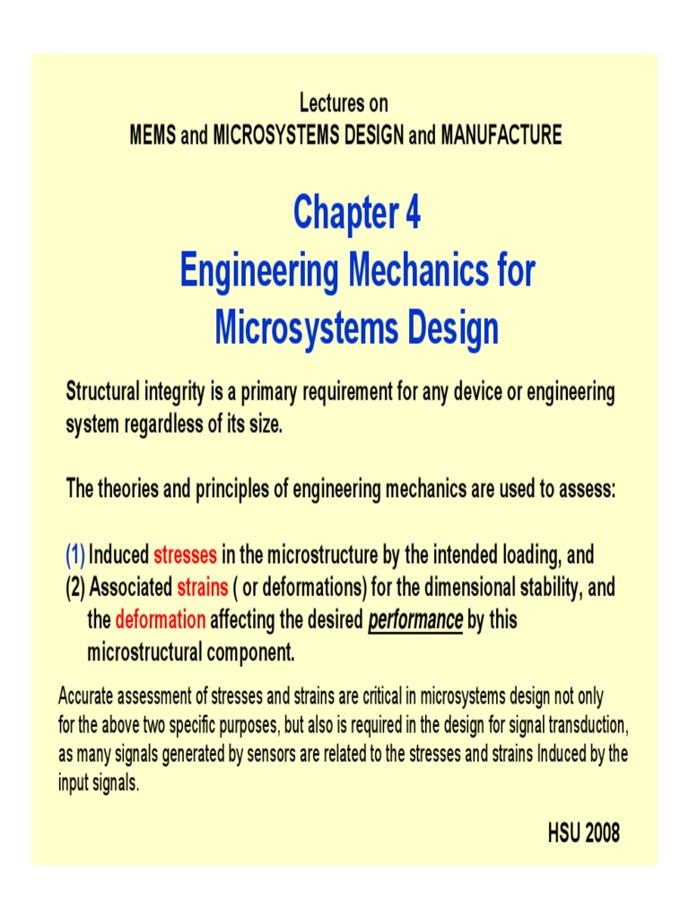Engineering Mechanics For Microsystems Design: Stresses Strains ...