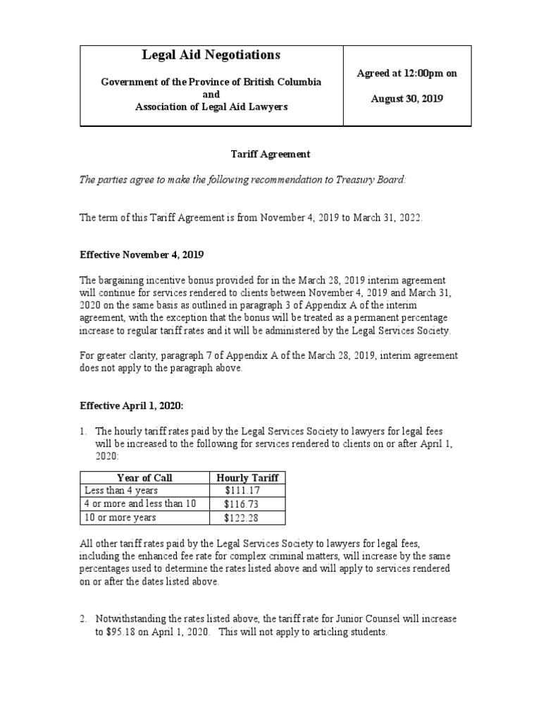 B.C. Legal Aid Agreements Legal Aid Lawyer