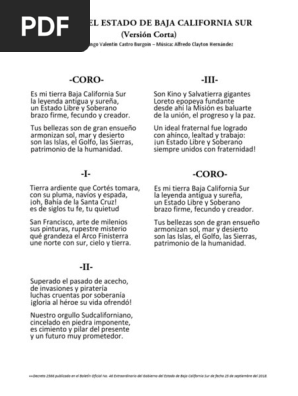 Himno Del Estado De Baja California Sur Version Corta Pdf Además, el disco hotel california, de esa misma banda estadounidense, está en el número tres de la lista elaborada por la. himno del estado de baja california sur