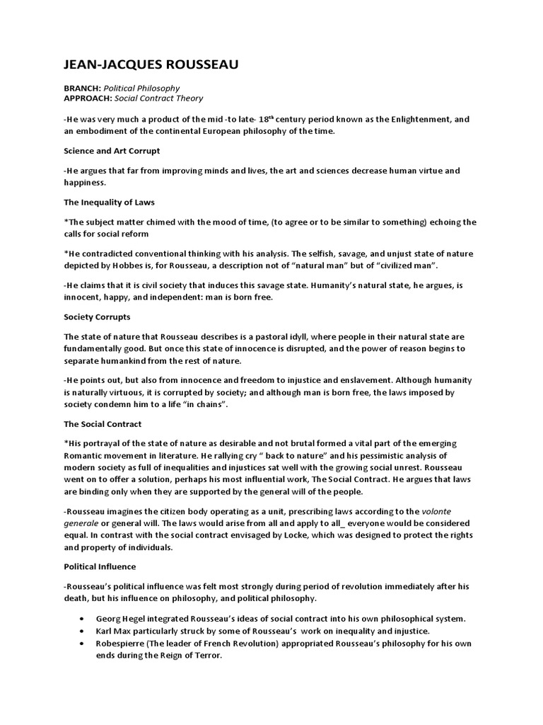Jean Jacques Rousseau Branch Political Philosophy Approach Social