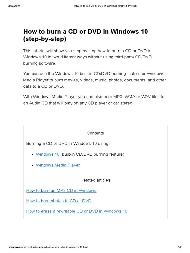 How To Burn A CD or DVD in Windows 10 (StepBystep) PDF Dvd