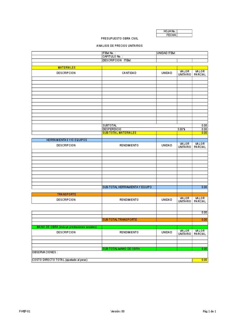 Análisis de Precios Unitarios en Obras | PDF | Economias | Business