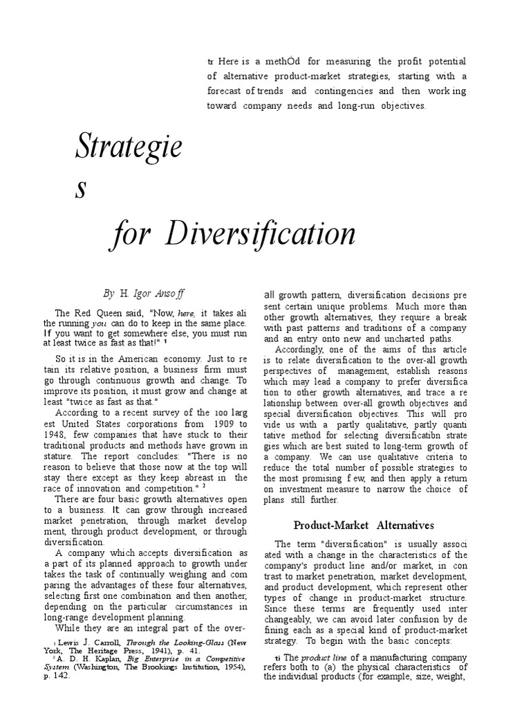 Ansoff H I. Strategies For Diversification