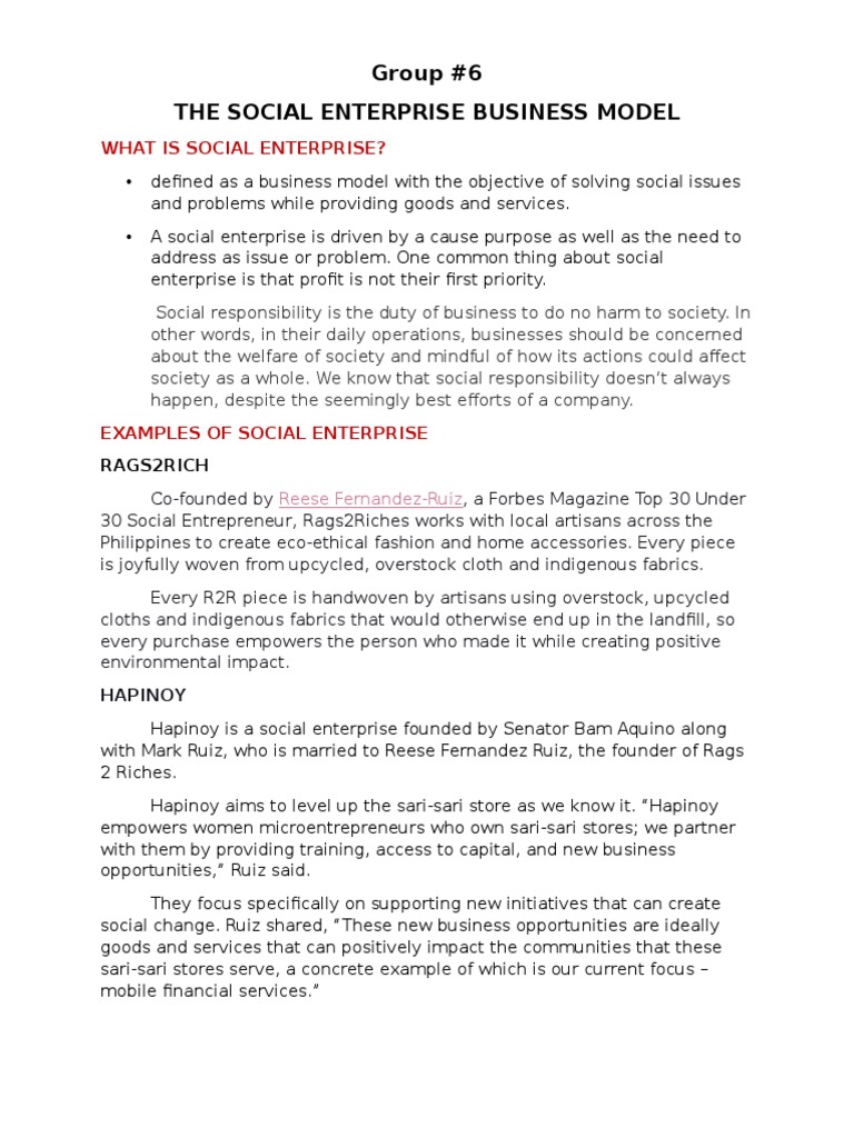 The Social Enterprise Business Model Pdf Social Enterprise