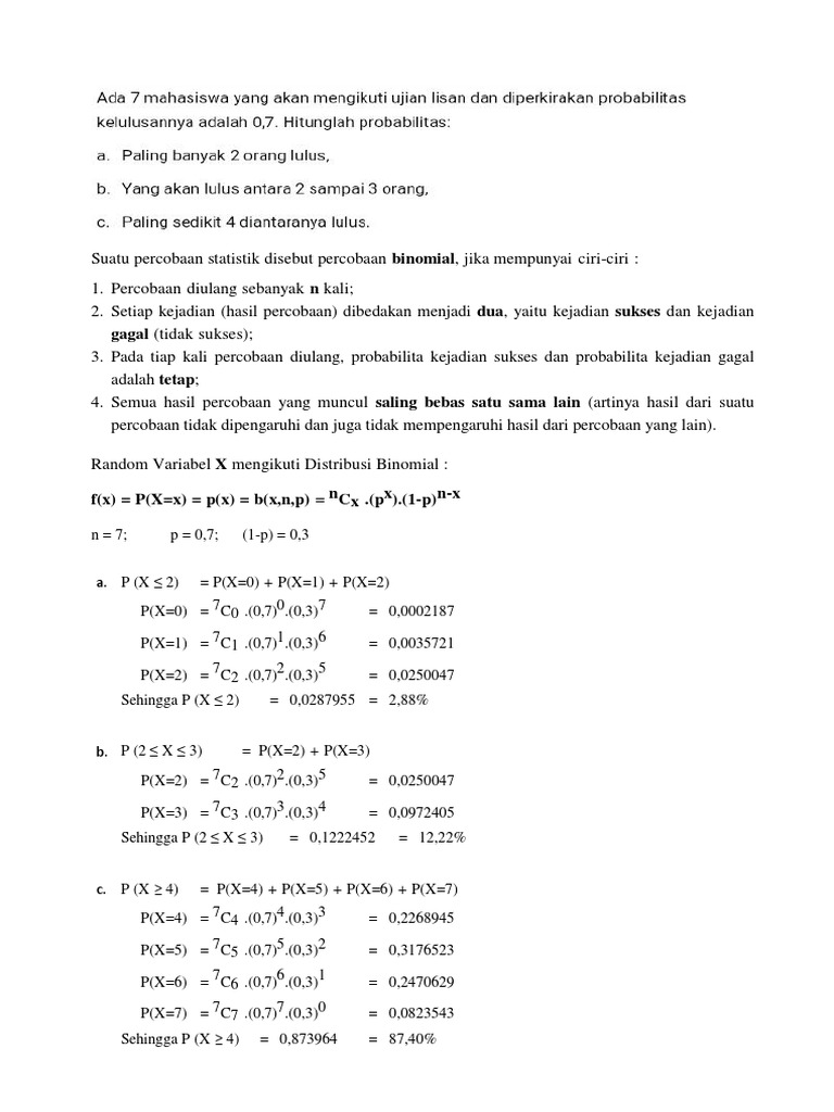 Contoh Soal Dan Jawaban Distribusi Binomial Dalam