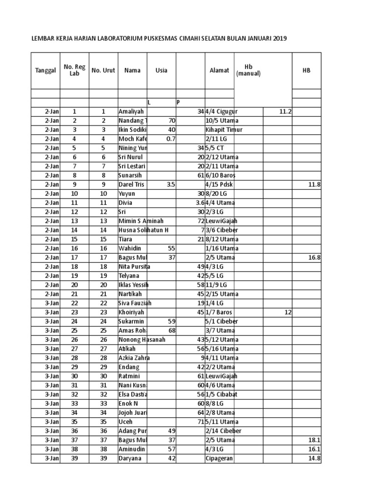 LEMBAR KERJA HARIAN LABORATORIUM PUSKESMAS | PDF