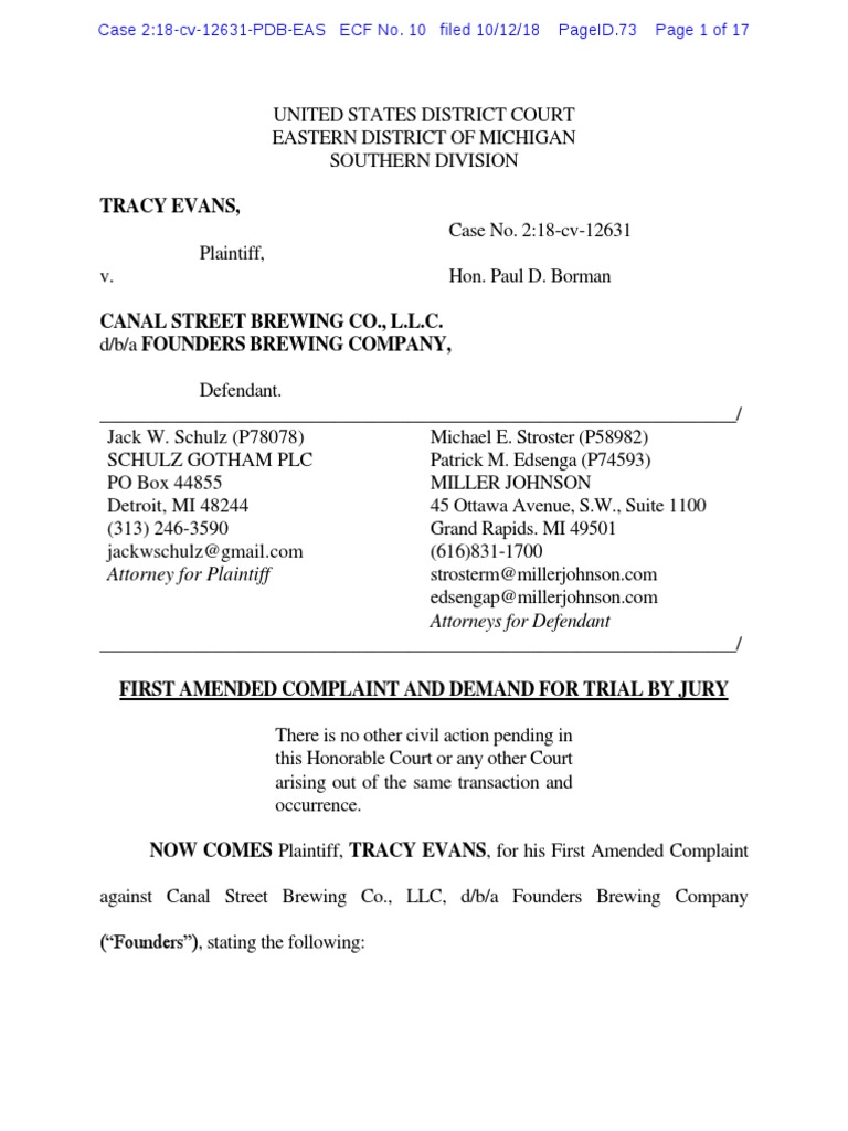 Tracy Evans, Attorney For Plaintiff Attorneys For Defendant PDF