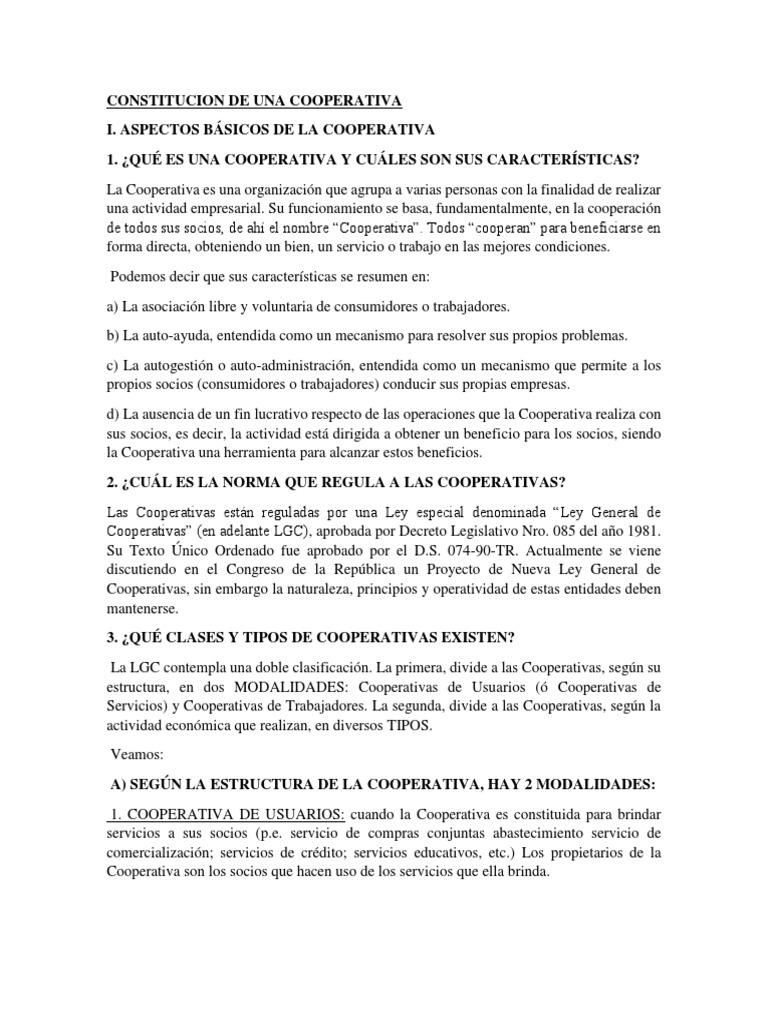 Constitucion de Una Cooperativa | PDF | Cooperativa | Bancos