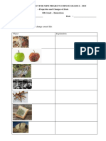 Practice Sheet For Mini Project Science Grade 6 Changes of Object