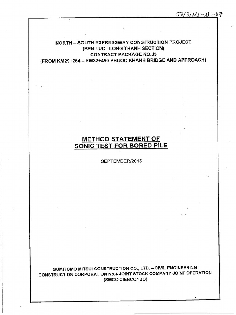 Method Statement of Sonic Test For Bored Pile PDF | PDF
