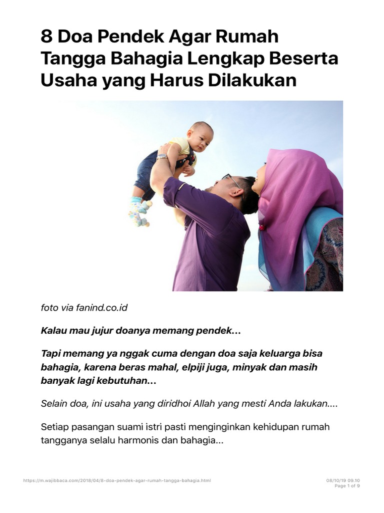 8 Doa Pendek Agar Rumah Tangga Bahagia Lengkap Beserta Usaha Yang Harus Dilakukan Pdf
