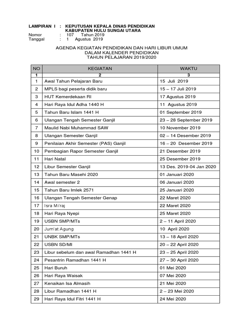 Kalender Pendidikan TK  PDF