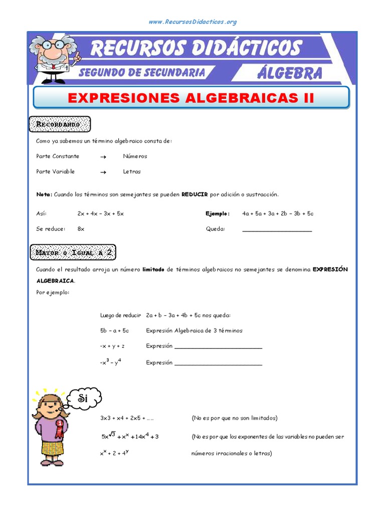 Expresiones Algebraicas para Secundaria | PDF | Enseñanza de matemática