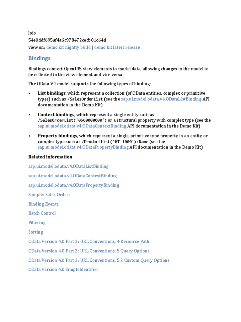 OpenUI5 OData V4 Binding Guide | PDF