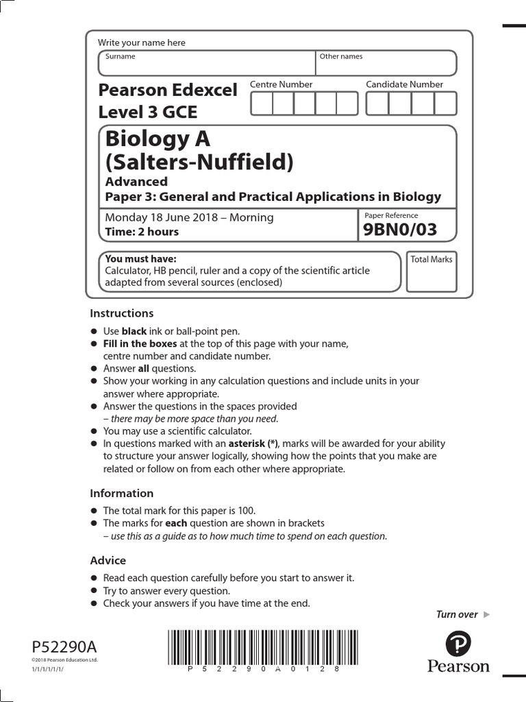 Biology A (Salters-Nuffield) : Pearson Edexcel Level 3 GCE | PDF ...