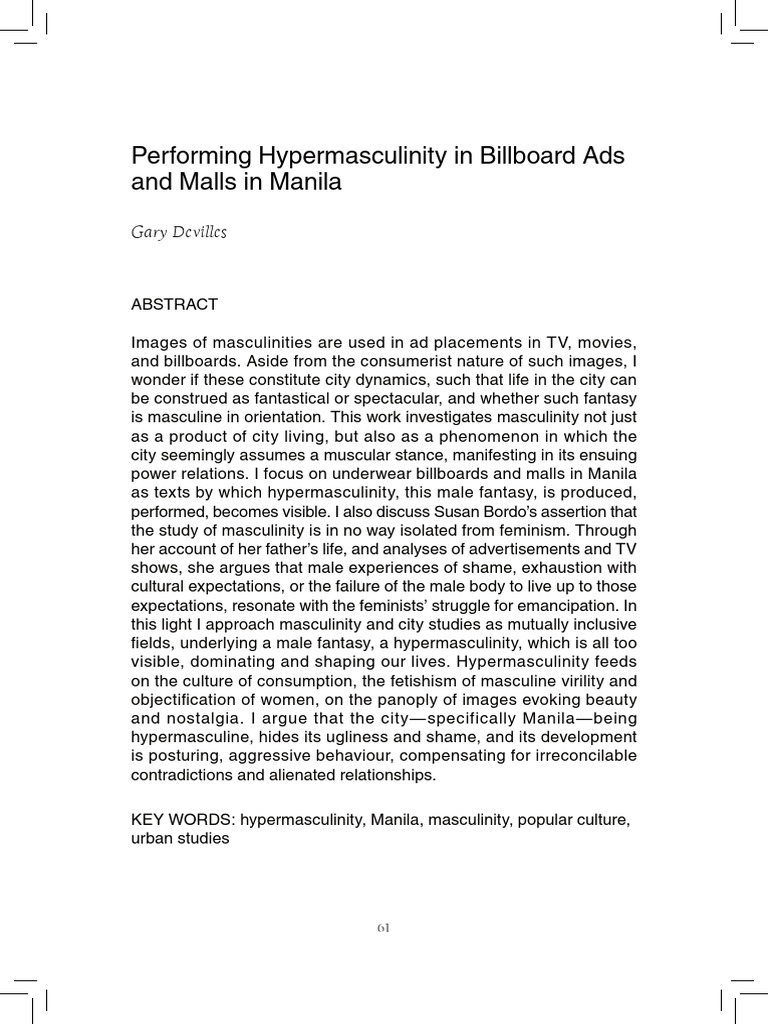 Performing Hypermasculinity (Devilles) PDF | PDF | Masculinity ...