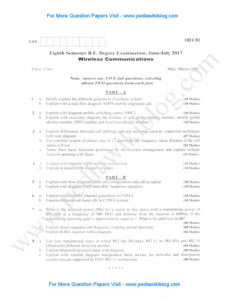 Wireless Communications Exam Paper 2017 | PDF | Cellular Network | Ieee ...