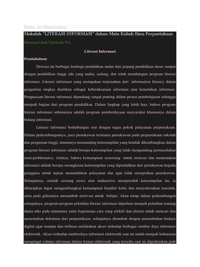 Definisi dan Manfaat Literasi Informasi | PDF | Komputer