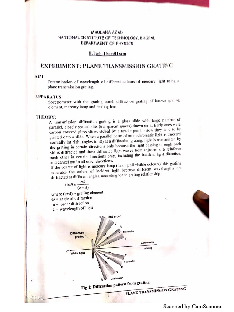 Plane Transmission Grating Lab Expermient . | PDF