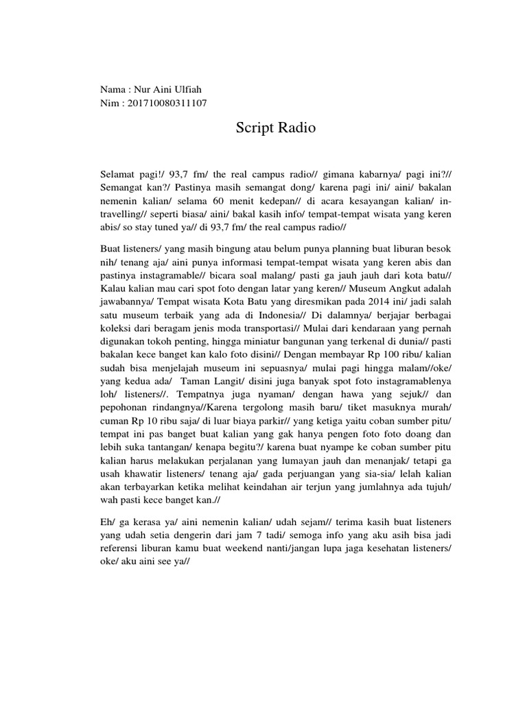 Script Berita Wisata Radio 93,7 FM | PDF | Seni & Disiplin Bahasa ...