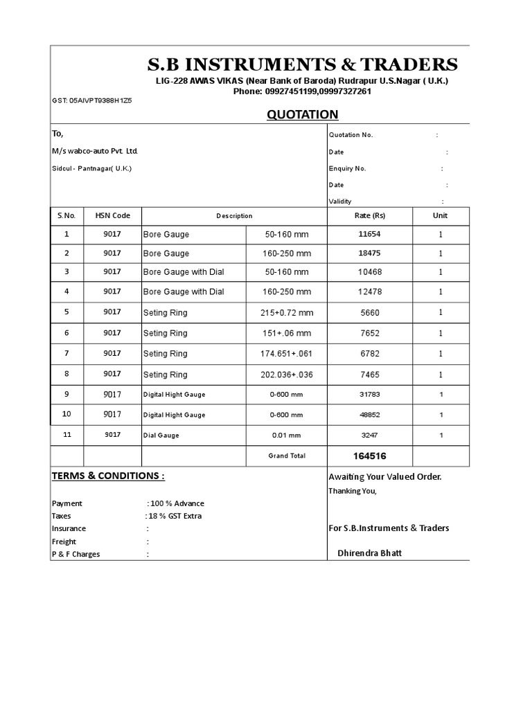 Measuring Instruments Quotation HSN Codes | PDF | Measuring Instrument ...